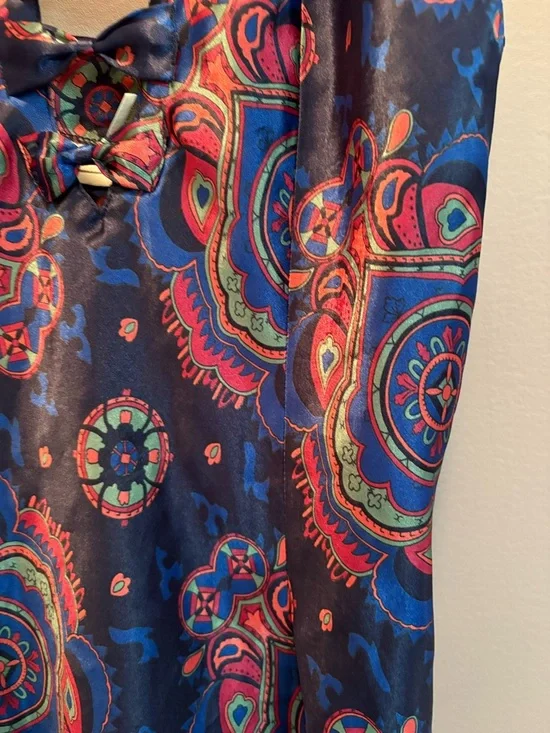 Navy Paisley Lace-Up Satin Slip Dress - Picture 4 of 8